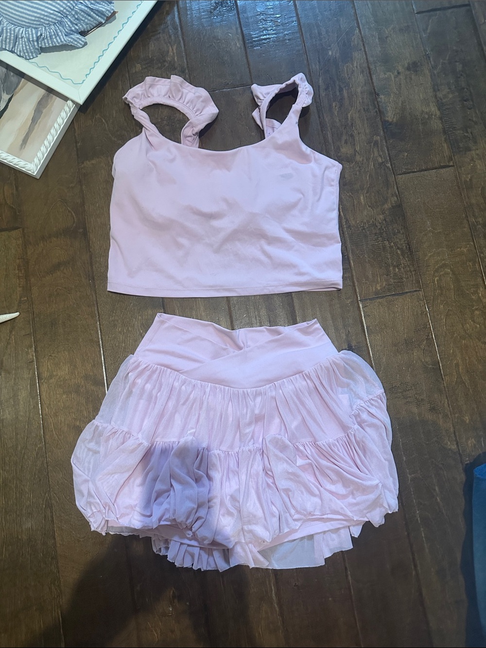 Two-Piece Pink Ruffle Strap Tank and Tiered Skirt Sleep Set